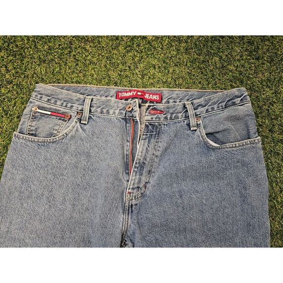 VINTAGE Tommy Hilfiger Jeans Mens 36 Light Wash Flag Logo Baggy Skater 90s Y2K - Picture 2 of 8